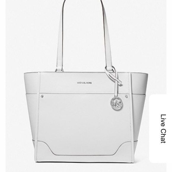 Michael Kors Charlotte Large Top-Zip Saffiano Leather Tote (Optic White), Women's